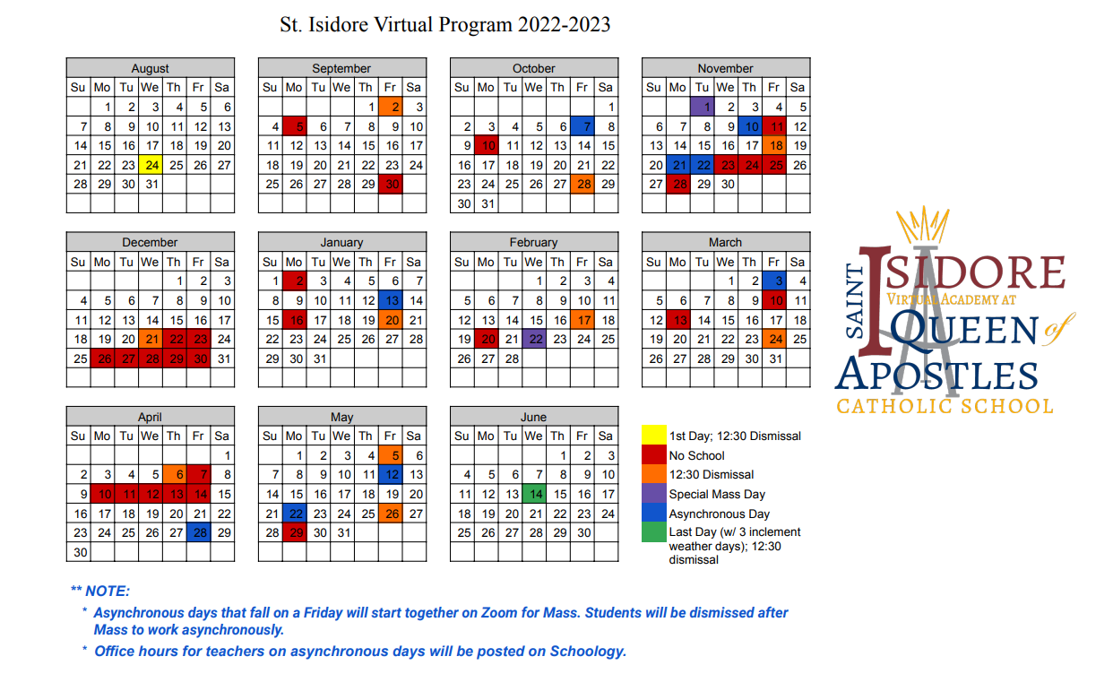 St. Isidore Calendar 20222023 Queen of Apostles School
